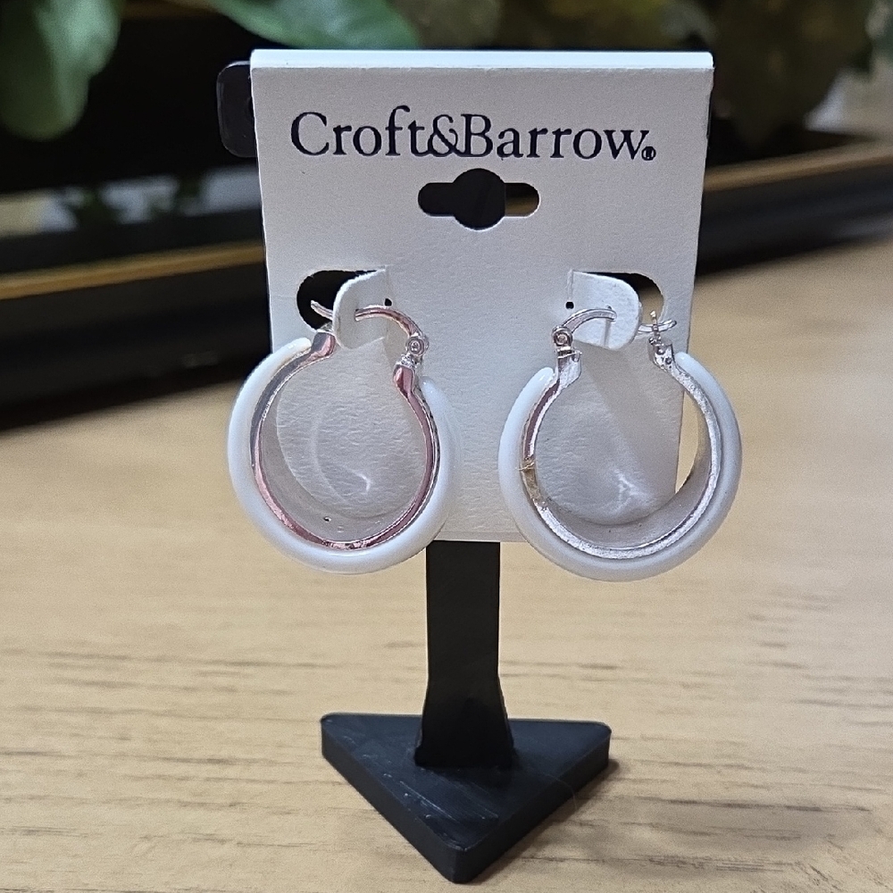 Croft & Barrow White and Silver-Tone Hoop Earrings